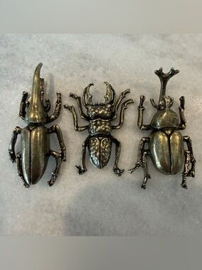 3Pcs/Set Brass Gold Tone Insects Figurines Beetle Statue Animal Decor Ornament